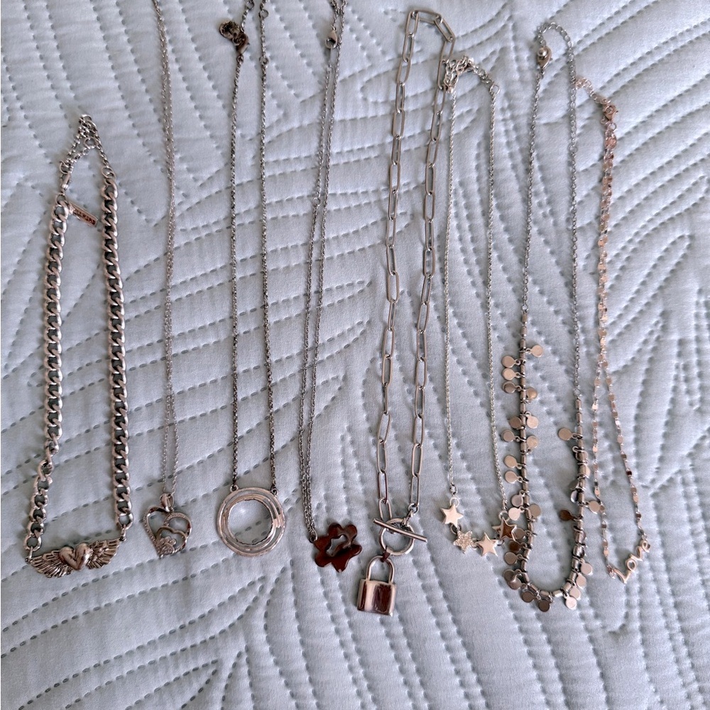 Silver Tone Fashion Costume Jewelry Necklace Bundle with Intricate Pendants